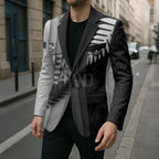 Custom New Zealand Football Blazer Silver Fern Maori Pattern Monochrome