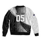 Custom New Zealand Football Bomber Jacket Silver Fern Maori Pattern Monochrome