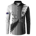 Custom New Zealand Football Button Sweatshirt Silver Fern Maori Pattern Monochrome