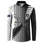 Custom New Zealand Football Button Sweatshirt Silver Fern Maori Pattern Monochrome