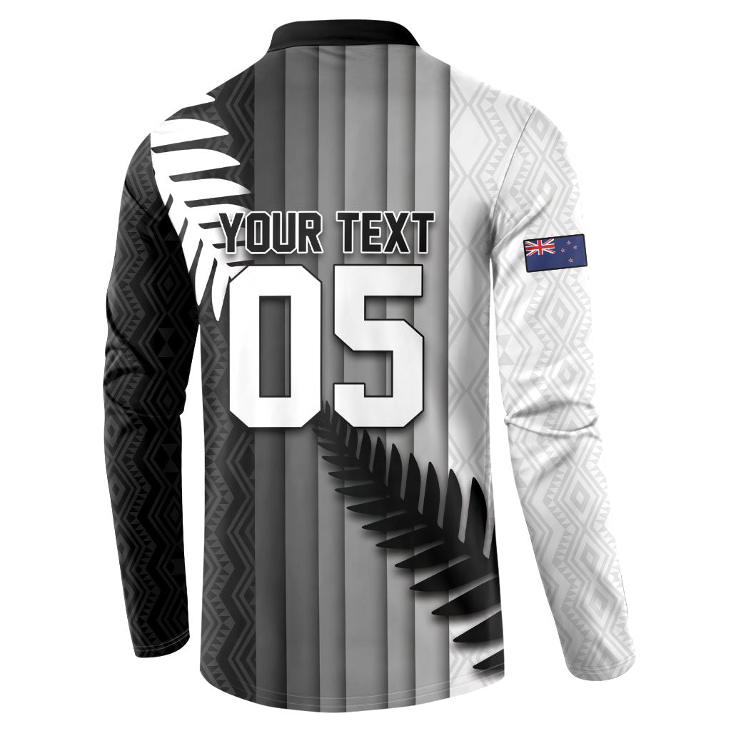 Custom New Zealand Football Button Sweatshirt Silver Fern Maori Pattern Monochrome