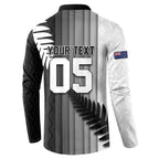 Custom New Zealand Football Button Sweatshirt Silver Fern Maori Pattern Monochrome