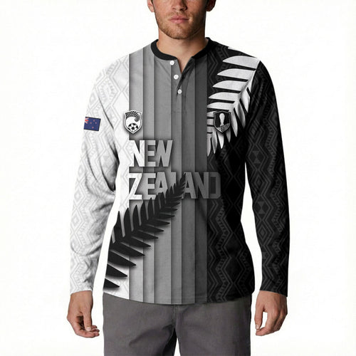 Custom New Zealand Football Button Sweatshirt Silver Fern Maori Pattern Monochrome
