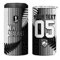 Custom New Zealand Football 4 in 1 Can Cooler Tumbler Silver Fern Maori Pattern Monochrome