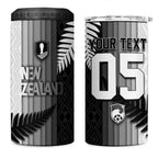 Custom New Zealand Football 4 in 1 Can Cooler Tumbler Silver Fern Maori Pattern Monochrome