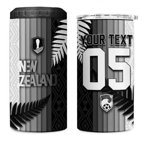 Custom New Zealand Football 4 in 1 Can Cooler Tumbler Silver Fern Maori Pattern Monochrome