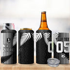 Custom New Zealand Football 4 in 1 Can Cooler Tumbler Silver Fern Maori Pattern Monochrome