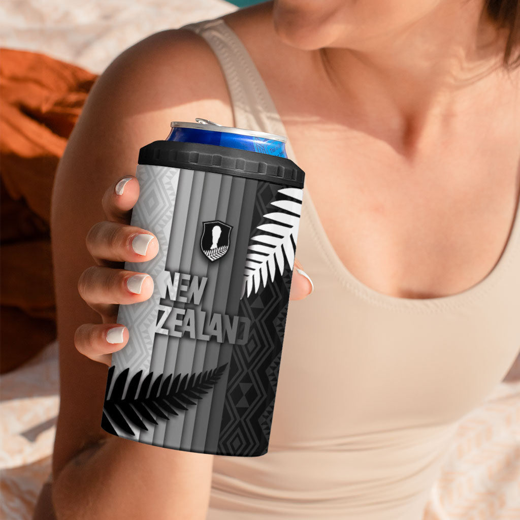 Custom New Zealand Football 4 in 1 Can Cooler Tumbler Silver Fern Maori Pattern Monochrome
