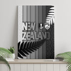 New Zealand Football Canvas Wall Art Silver Fern Maori Pattern Monochrome