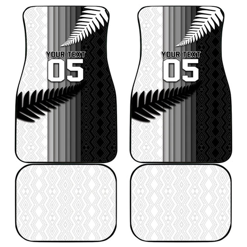 Custom New Zealand Football Car Mats Silver Fern Maori Pattern Monochrome