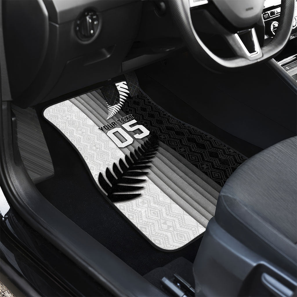 Custom New Zealand Football Car Mats Silver Fern Maori Pattern Monochrome