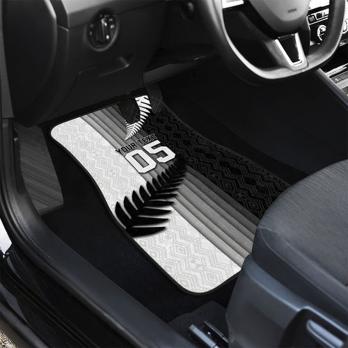 Custom New Zealand Football Car Mats Silver Fern Maori Pattern Monochrome