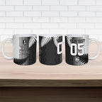 Custom New Zealand Football Ceramic Mug Silver Fern Maori Pattern Monochrome