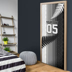 Custom New Zealand Football Door Cover Silver Fern Maori Pattern Monochrome