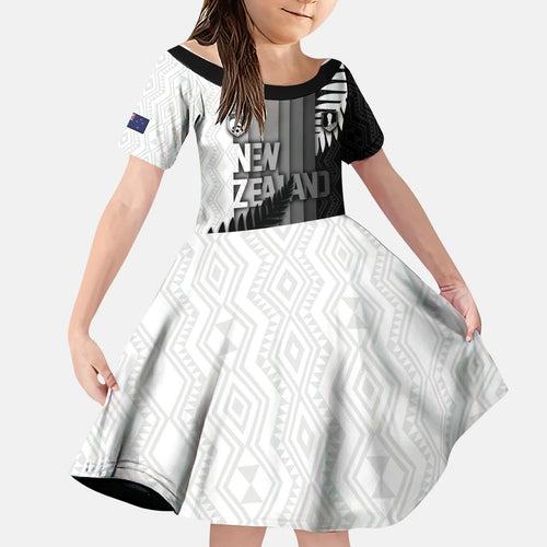 Custom New Zealand Football Family Matching Long Sleeve Bodycon Dress and Hawaiian Shirt Silver Fern Maori Pattern Monochrome