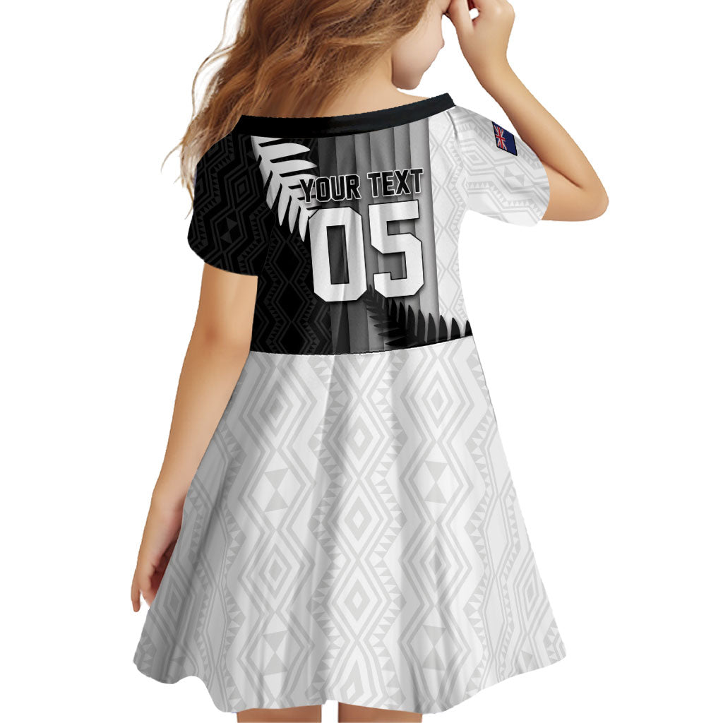 Custom New Zealand Football Family Matching Long Sleeve Bodycon Dress and Hawaiian Shirt Silver Fern Maori Pattern Monochrome