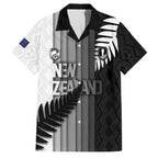 Custom New Zealand Football Family Matching Long Sleeve Bodycon Dress and Hawaiian Shirt Silver Fern Maori Pattern Monochrome