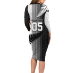 Custom New Zealand Football Family Matching Long Sleeve Bodycon Dress and Hawaiian Shirt Silver Fern Maori Pattern Monochrome