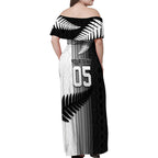 Custom New Zealand Football Family Matching Off Shoulder Maxi Dress and Hawaiian Shirt Silver Fern Maori Pattern Monochrome