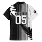 Custom New Zealand Football Family Matching Off Shoulder Short Dress and Hawaiian Shirt Silver Fern Maori Pattern Monochrome