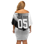 Custom New Zealand Football Family Matching Off Shoulder Short Dress and Hawaiian Shirt Silver Fern Maori Pattern Monochrome