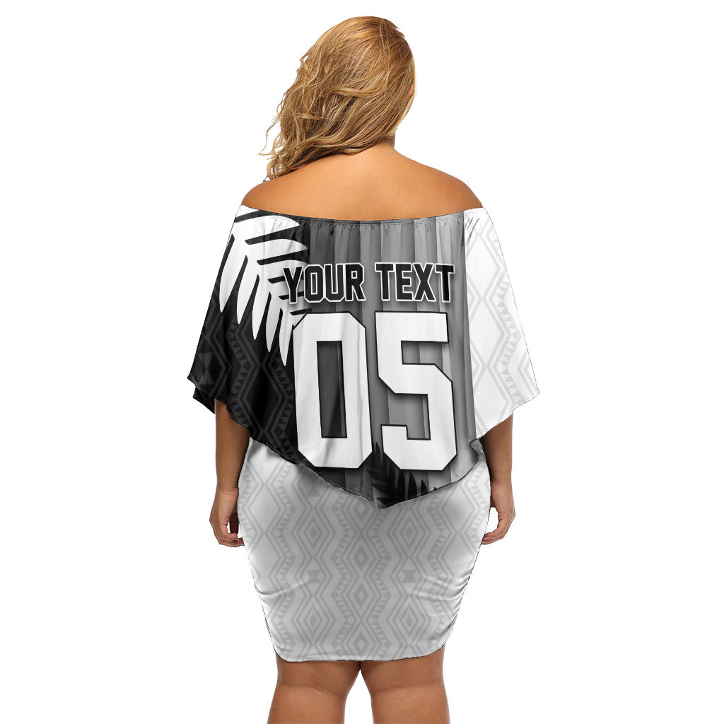 Custom New Zealand Football Family Matching Off Shoulder Short Dress and Hawaiian Shirt Silver Fern Maori Pattern Monochrome