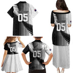 Custom New Zealand Football Family Matching Puletasi and Hawaiian Shirt Silver Fern Maori Pattern Monochrome