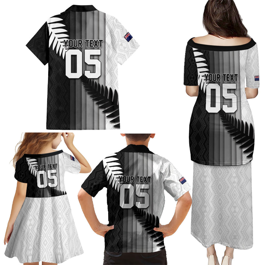 Custom New Zealand Football Family Matching Puletasi and Hawaiian Shirt Silver Fern Maori Pattern Monochrome