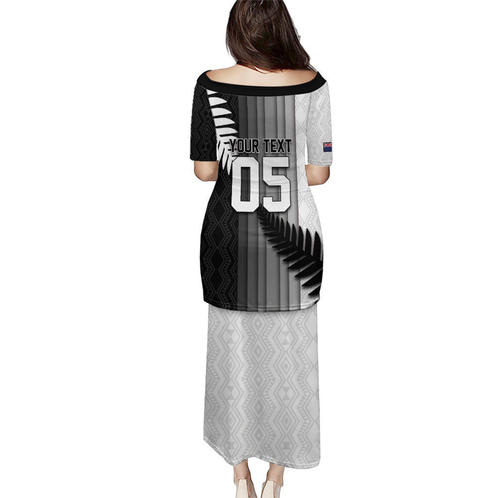 Custom New Zealand Football Family Matching Puletasi and Hawaiian Shirt Silver Fern Maori Pattern Monochrome