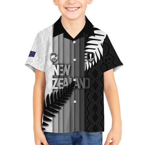 Custom New Zealand Football Family Matching Puletasi and Hawaiian Shirt Silver Fern Maori Pattern Monochrome