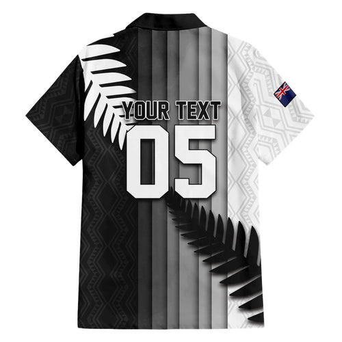 Custom New Zealand Football Family Matching Short Sleeve Bodycon Dress and Hawaiian Shirt Silver Fern Maori Pattern Monochrome