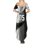 Custom New Zealand Football Family Matching Summer Maxi Dress and Hawaiian Shirt Silver Fern Maori Pattern Monochrome