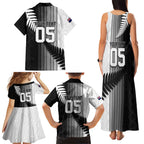 Custom New Zealand Football Family Matching Tank Maxi Dress and Hawaiian Shirt Silver Fern Maori Pattern Monochrome