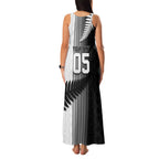Custom New Zealand Football Family Matching Tank Maxi Dress and Hawaiian Shirt Silver Fern Maori Pattern Monochrome