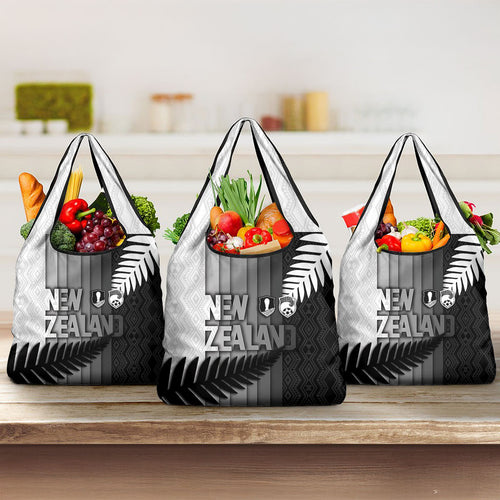 New Zealand Football Grocery Bag Silver Fern Maori Pattern Monochrome