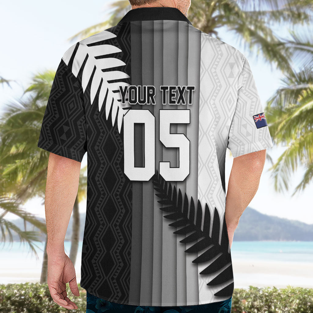 Custom New Zealand Football Hawaiian Shirt Silver Fern Maori Pattern Monochrome