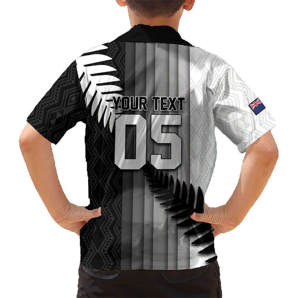 Custom New Zealand Football Hawaiian Shirt Silver Fern Maori Pattern Monochrome