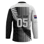 Custom New Zealand Football Hockey Jersey Silver Fern Maori Pattern Monochrome
