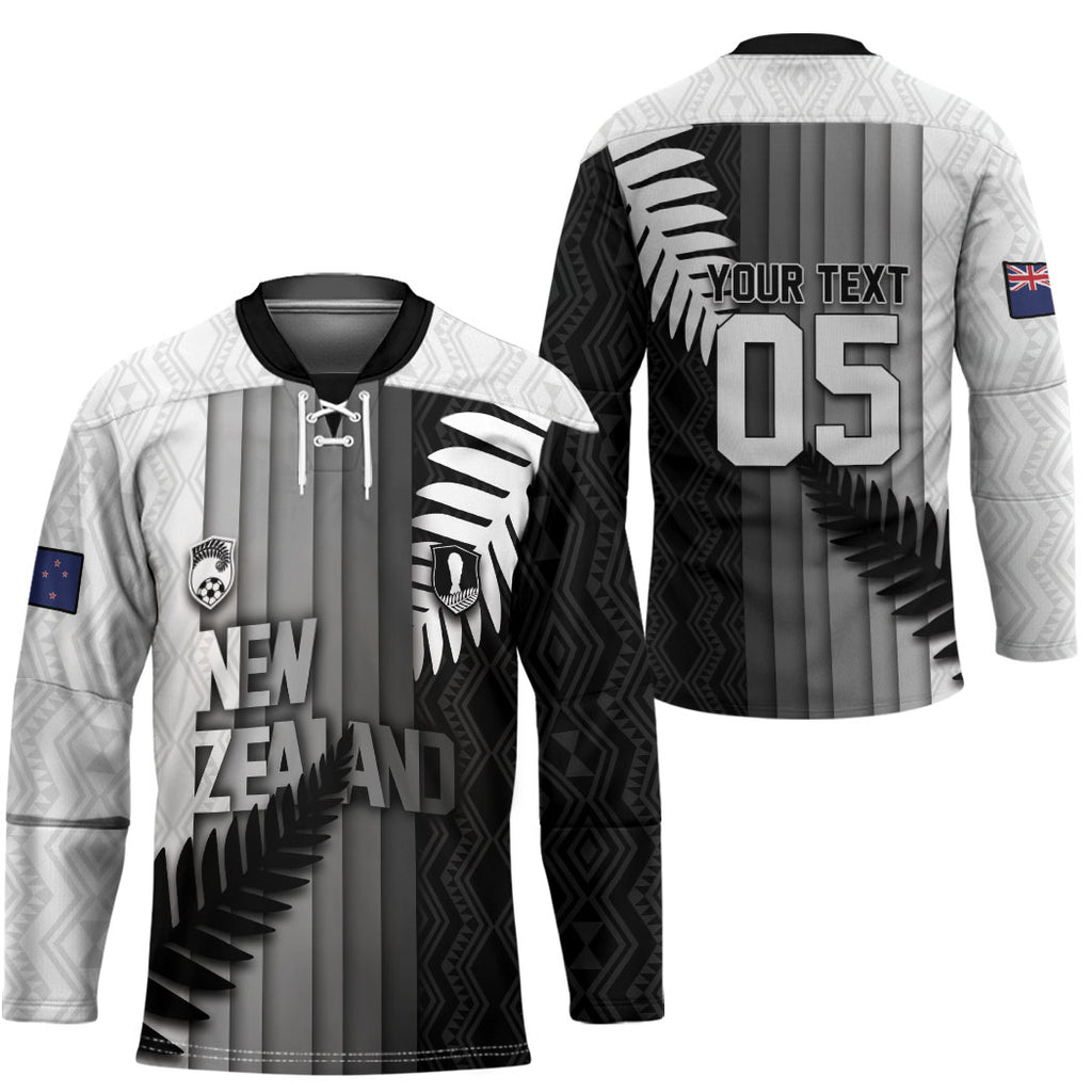 Custom New Zealand Football Hockey Jersey Silver Fern Maori Pattern Monochrome