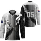 Custom New Zealand Football Hockey Jersey Silver Fern Maori Pattern Monochrome