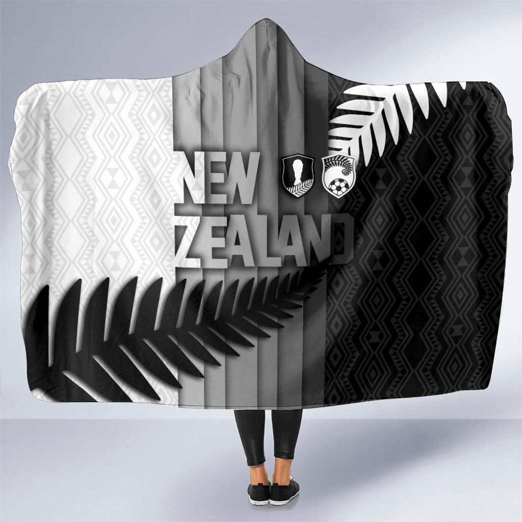 New Zealand Football Hooded Blanket Silver Fern Maori Pattern Monochrome