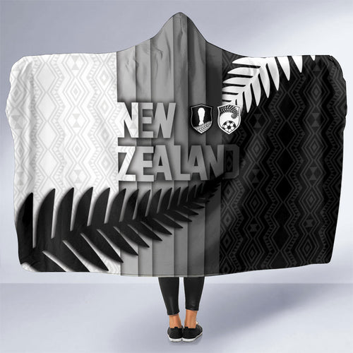 New Zealand Football Hooded Blanket Silver Fern Maori Pattern Monochrome