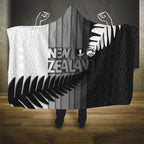 New Zealand Football Hooded Blanket Silver Fern Maori Pattern Monochrome
