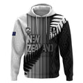 Custom New Zealand Football Hoodie Silver Fern Maori Pattern Monochrome