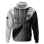 Custom New Zealand Football Hoodie Silver Fern Maori Pattern Monochrome