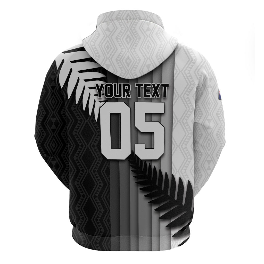 Custom New Zealand Football Hoodie Silver Fern Maori Pattern Monochrome