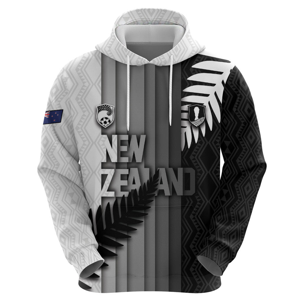 Custom New Zealand Football Hoodie Silver Fern Maori Pattern Monochrome