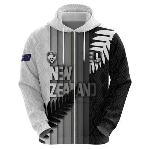 Custom New Zealand Football Hoodie Silver Fern Maori Pattern Monochrome