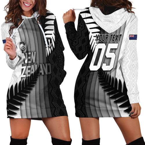 Custom New Zealand Football Hoodie Dress Silver Fern Maori Pattern Monochrome