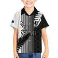 Custom New Zealand Football Kid Hawaiian Shirt Silver Fern Maori Pattern Monochrome